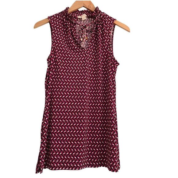 MICHAEL Michael Kors Sleeveless Ruffle Neck Tie Front Stretch Top Pink + Black S - Picture 1 of 5